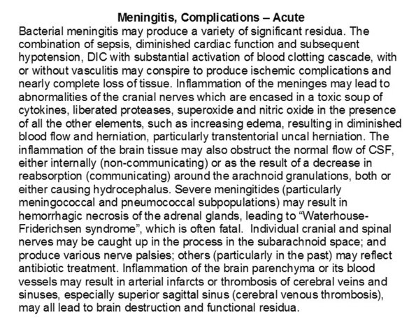 0A Meningitis, complications, acute - Text