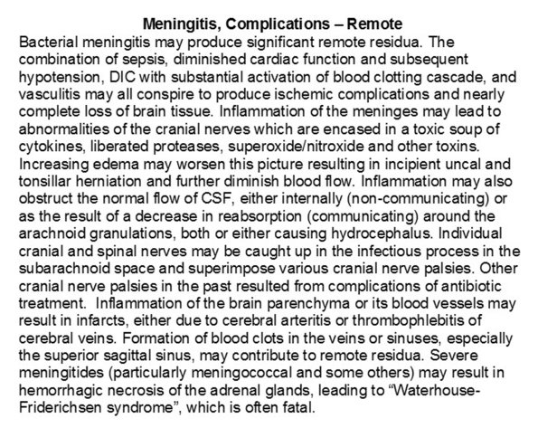 0A Meningitis, complications - remote 