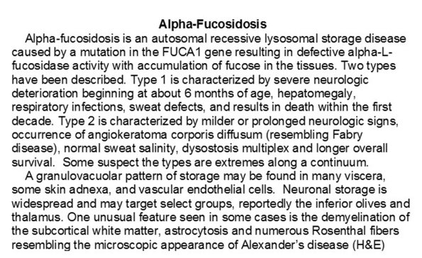 0A Alpha-Fucosidosis - Text