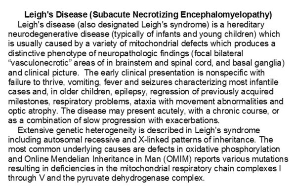 0A - Leigh's Disease (Syndrome)