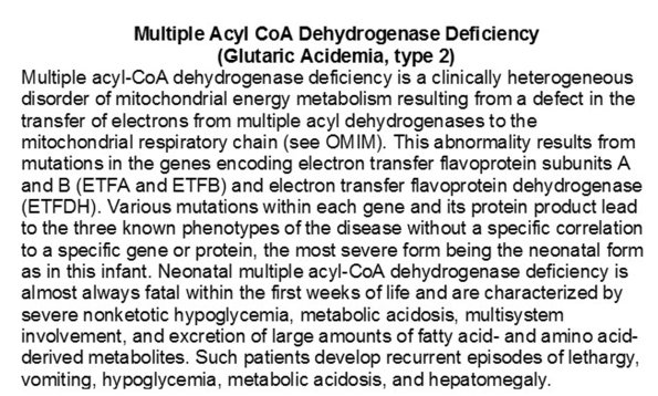 0A Multiple Acyl CoA Dehydrogenase Deficiency - Text