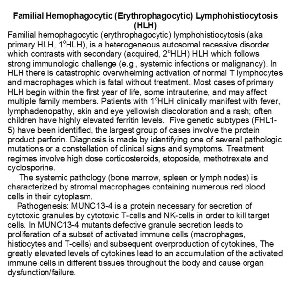 0A Familial Erythrophagic Lymphohistiocytosis - Text