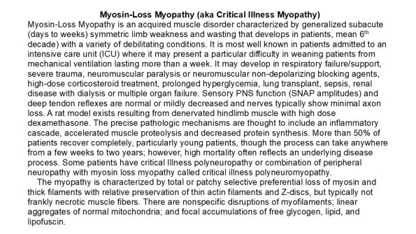 0A Myosin Loss Myopathy - Text