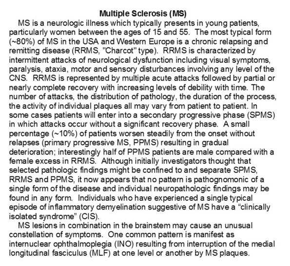 0A MS, RRMS - Brainstem & Cerebellum - Text A