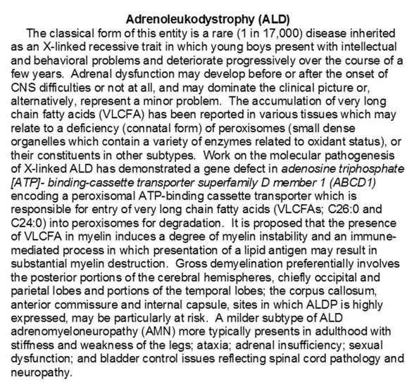 0A Adrenoleukodystrophy - Text