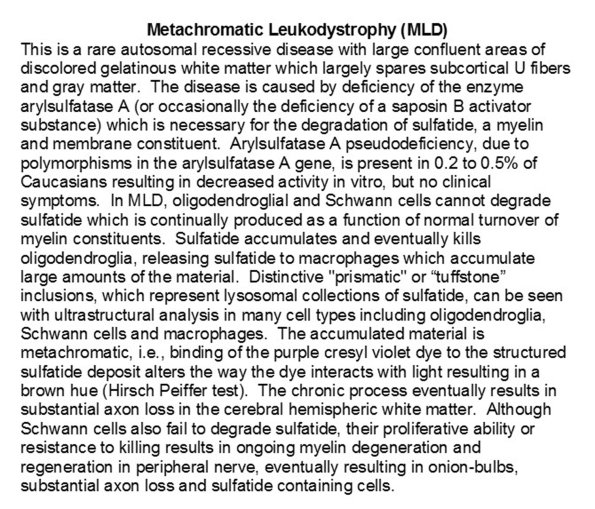 0A Metachromatic Leukodystrophy - Text