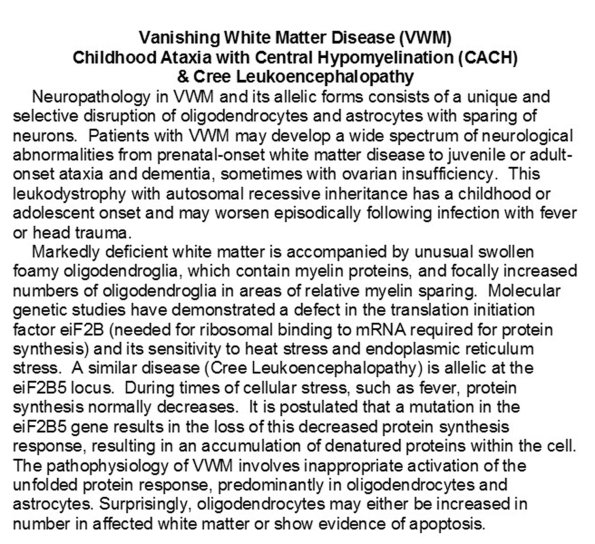 0A Vanishing White Matter Disease - Text