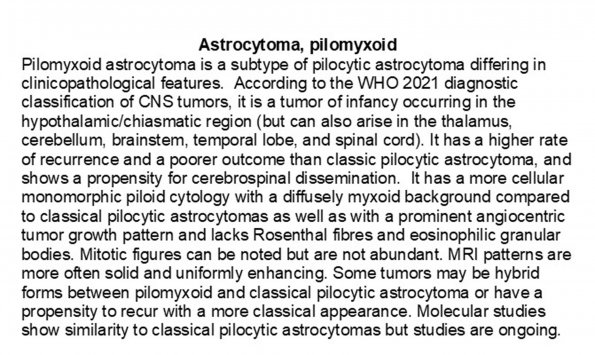 0A Astrocytoma, pilomyxoid - Text