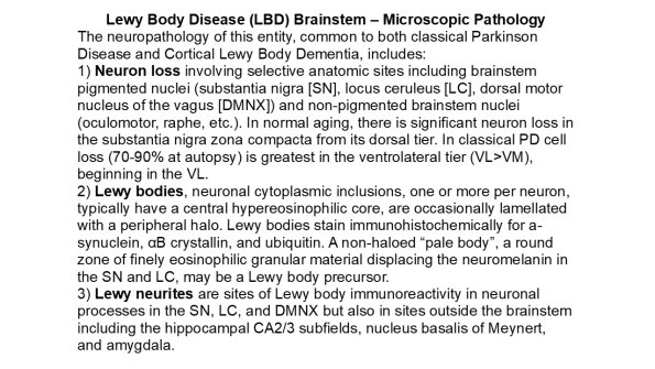 0A Lewy Body Disease (LBD) Brainstem – Microscopic Pathology