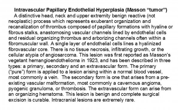 0A Intravascular Papillary Endothelial Hyperplasia - Text