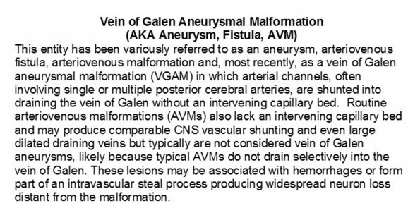 0A Vein of Galen Aneurysmal Malformation - Text